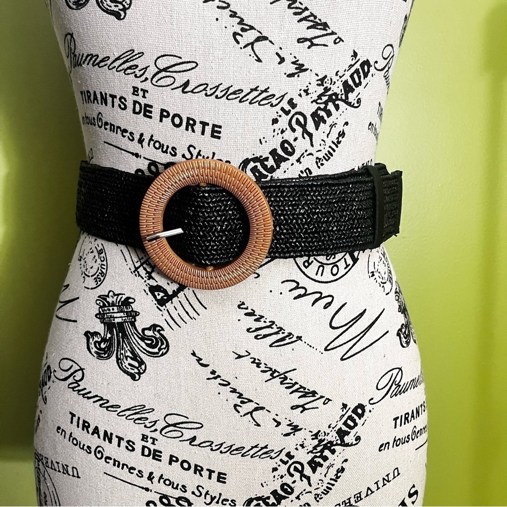 Black Woven Belt with Brown Buckle NIB